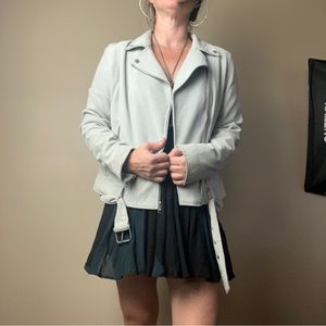 NWT 100% suede Ugg motorcycle jacket in gorgeous powder blue, women’s large